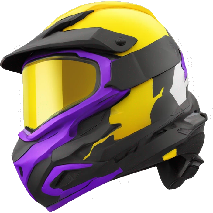 luminous yellow and black dirt bike helmet with white goggles that have purple lenses emoji