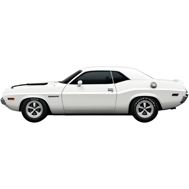 Completely white 1971 Dodge Challenger muscle car, side view, no racing stripes, pure white paint job, minimalist style, classic American muscle car from Tarantino's Death Proof movie emoji