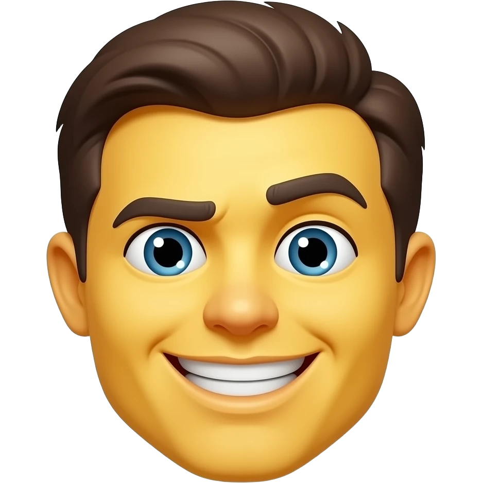 A cute 3D emoji sticker with a cheeky flirty expression, one eyebrow raised, playful smirk, glossy yellow emoji face, expressive eyes, clean white background, soft shadow, sticker style, no text, no watermark emoji