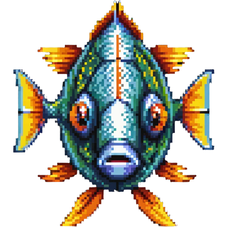 fish head logo, colorful tropical fish face viewed from the front emoji