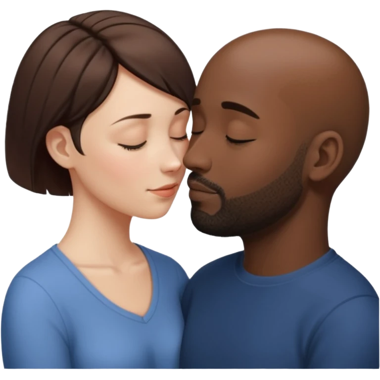 a white woman with short brown hair and a black man with no hair and a beard are facing one each other and their forehead are touching. They close their eyes and their are in love. The space between their nose is a bit larger emoji