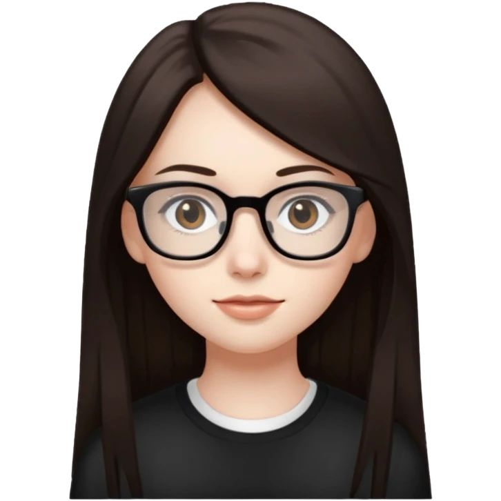 une ado, brune aux cheuveux tres fonces longs lisses blanche, ,lunettes carres noires, yeux bruns  emoji