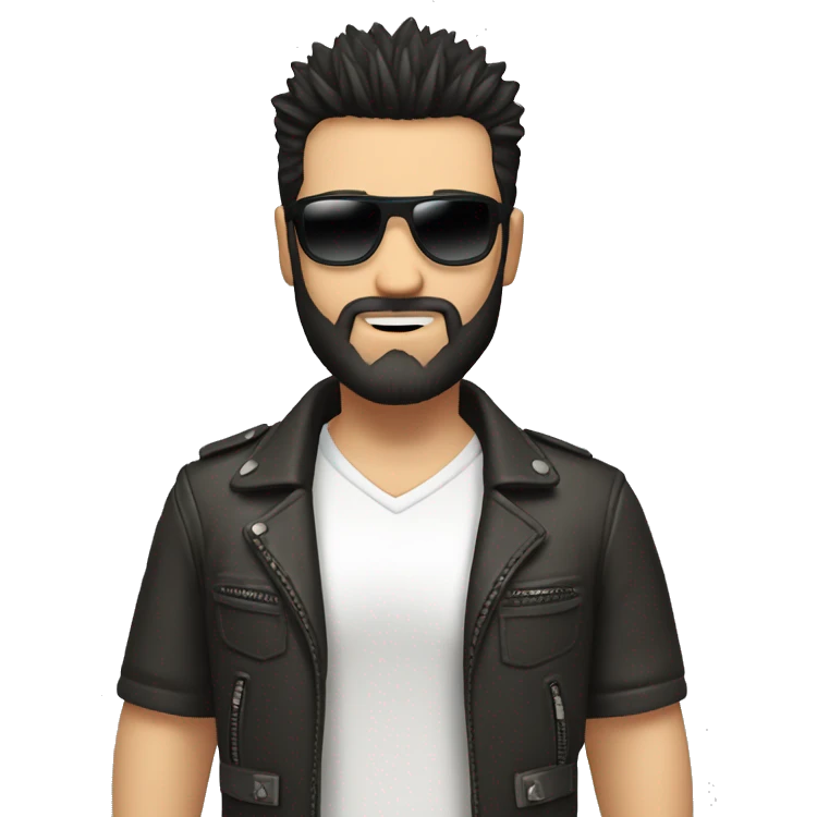 dark hair caucasian male spiky hair short on sides, black beard, perfecto, aviator sunglasses emoji