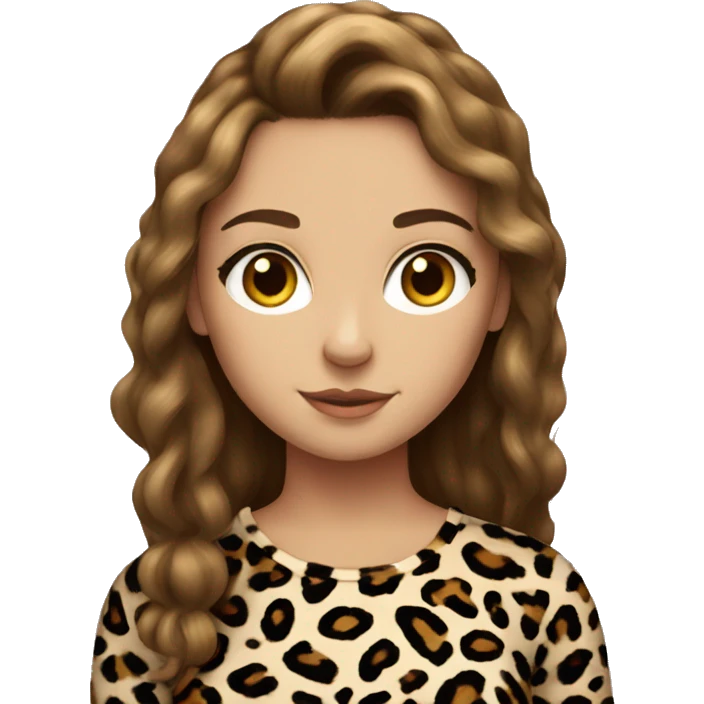 Teenage long brown haired girl wearing a leopard print top emoji