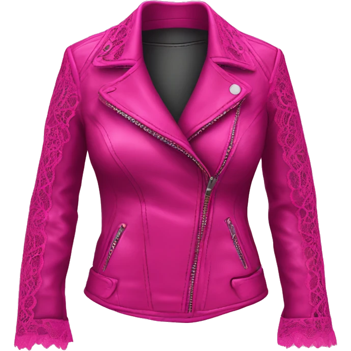 Realistic isolated open magenta feminine fashion leather jacket with hot pink lace. emoji