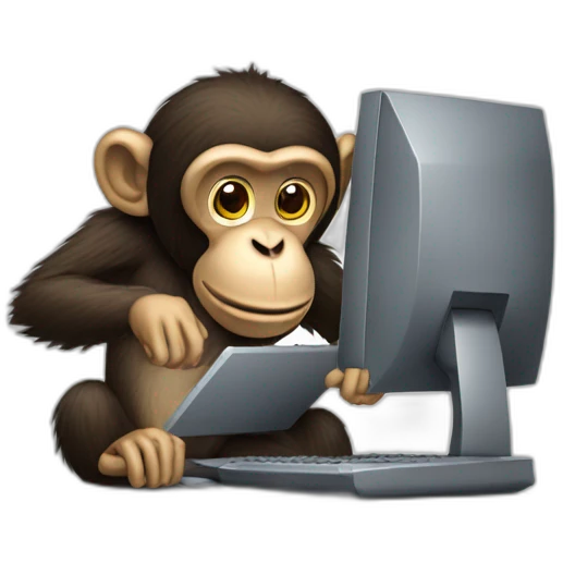 monkey using a computer with hacker text in the background emoji