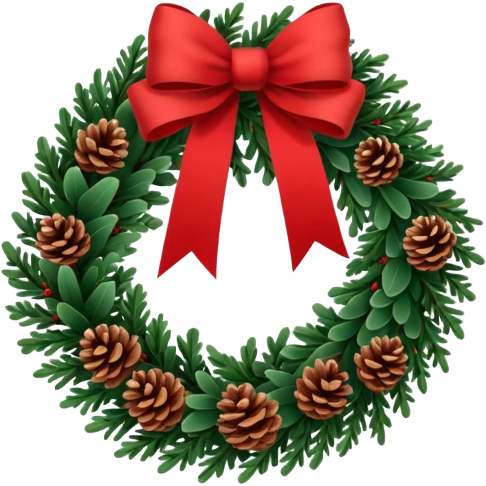 Christmas wreath with long bow and pinecones emoji