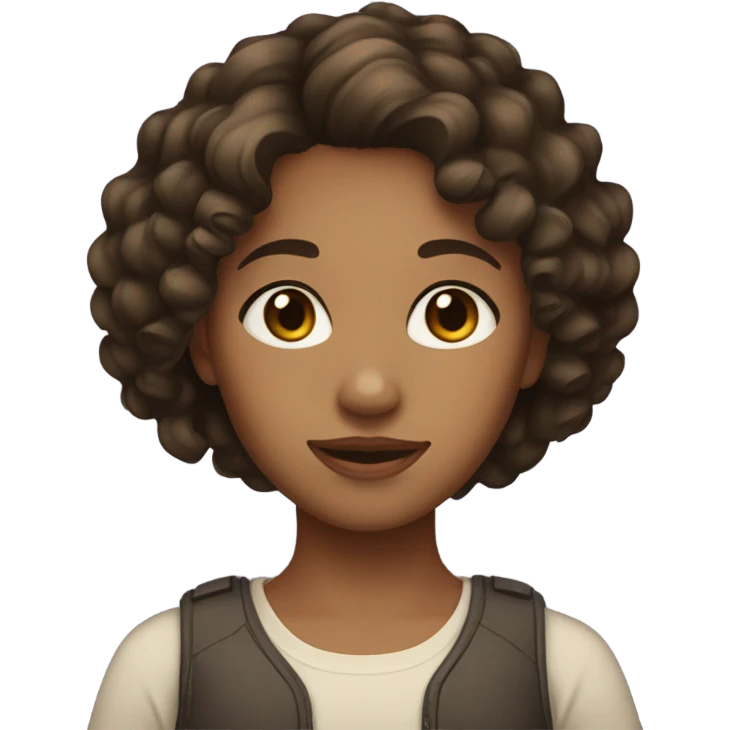 A dark brown and curly short hair girl with  light brown skin emoji