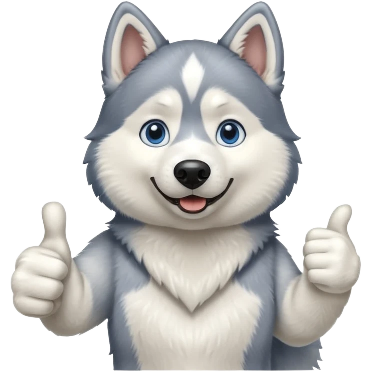A husky dog with blue eyes doing a thumbs up emoji