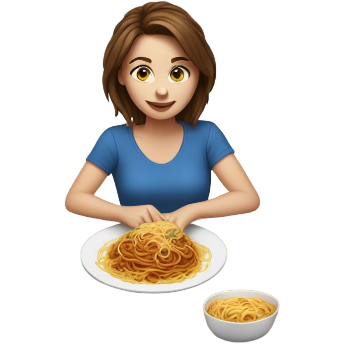 White girl blue eyes brown hair eating spaghetti  emoji
