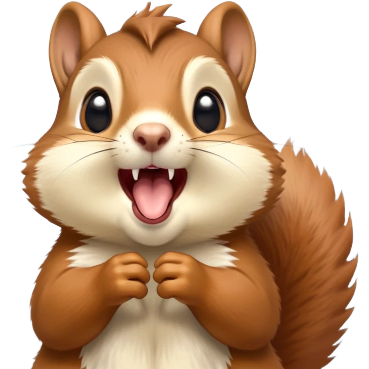 cinematic-cute-yawning squirrel-portrait-emoji,-head-tilted-playfully-and-inquisitively,-featuring-a-fluffy,-vibrant-auburn-fur-with-a-delicate-cream-belly-and-a-bushy-tail,wide-open yawn, revealing a soft grey  -round,-sparkling-eyes-filled-with-curious-mischief, emoji