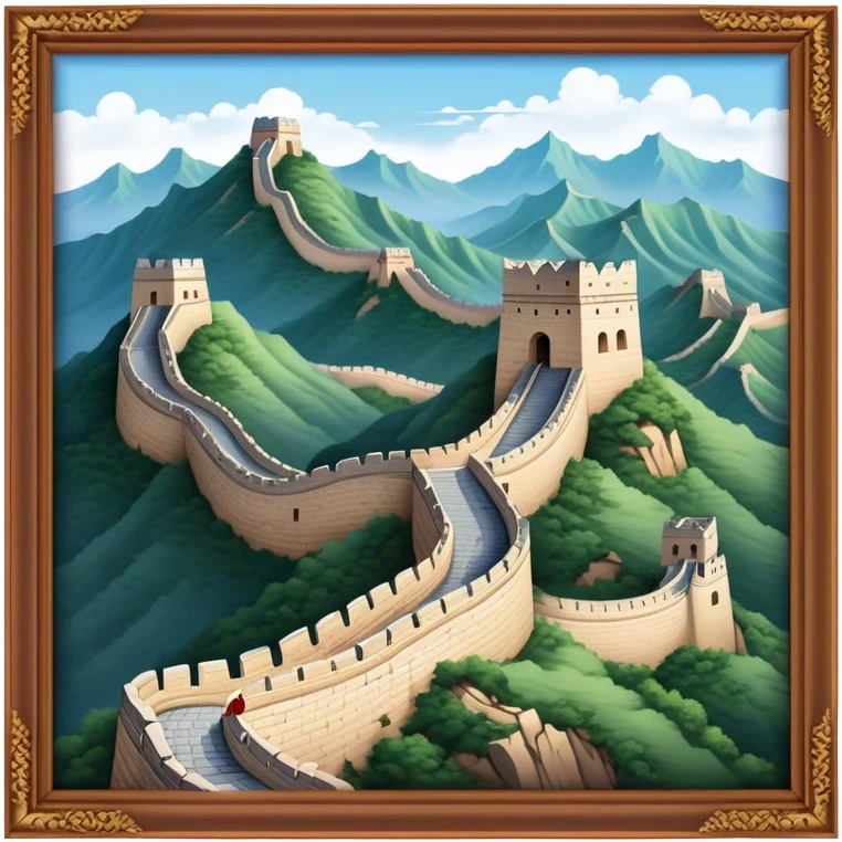 Cinematic Realistic Great Wall of China Landmark Emoji, depicted as ancient fortifications winding across majestic mountains, rendered with intricate detail and dramatic lighting. emoji