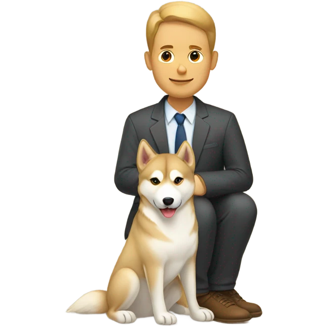 A couple man and woman, with in the middle of them. A Husky. Golden beige emoji