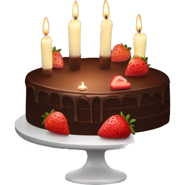 chocolate cake with strawberry and candles emoji