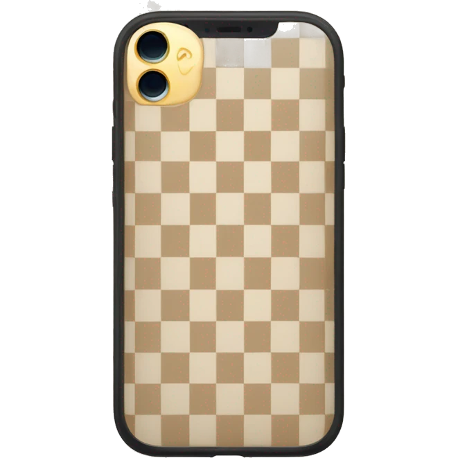 white iPhone 14 with beige checkered case emoji