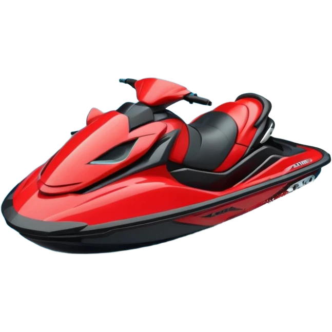 jet ski (red black and white all in the same amount. maybe a red a bit more dominant) on the sea. show the sea under the jet ski - blue with turquoise. no sky - white background instead emoji