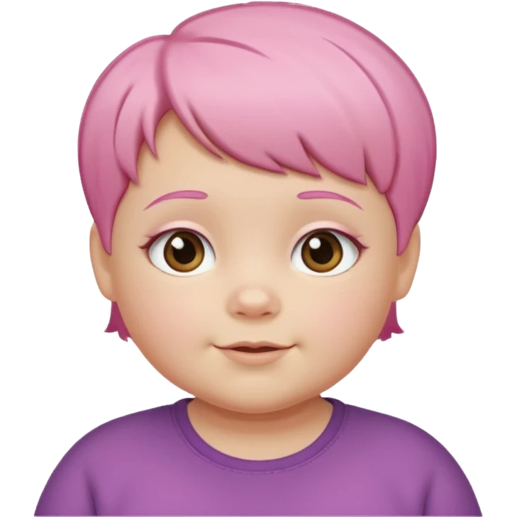 un nene blanco rellenito con pelo corto rosa,  con la sonrisa para abajo como edta ☹️ pero no enojado, la sonrisa caida las puntas para abajo como esta sonrisa ☹️ la sonrisa asi pero los OJOS mas felices, con las cejas color marron claritas no rosadas las cejas el nene asi esta perfecto emoji