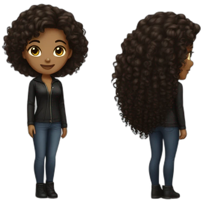 woman light brown skin long dark curly hair with black cat emoji