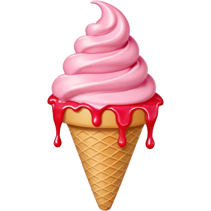 vanilla ice cream cone with strawberry sauces emoji