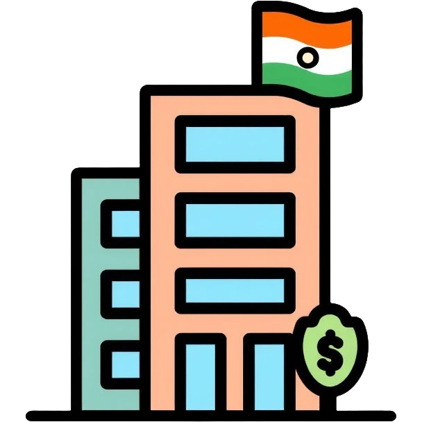 business building with Indian flag, representing nationalization of private business in India emoji