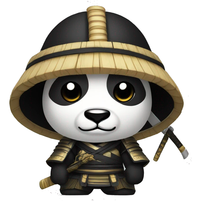 A black skined male samurai with a big panda head emoji