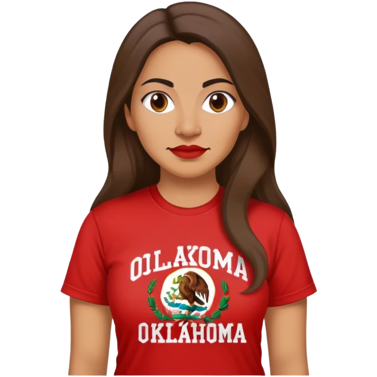 40 year old Mexican woman long hair in a red “OKLAHOMA” t-shirt emoji