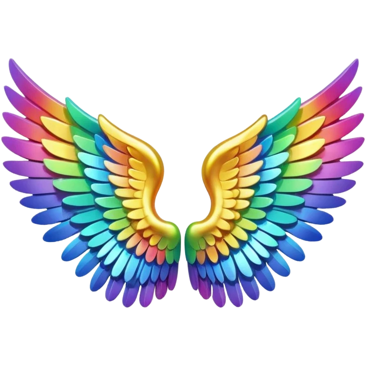 A 3d not too detailed rainbow prismatic angel wing emoji