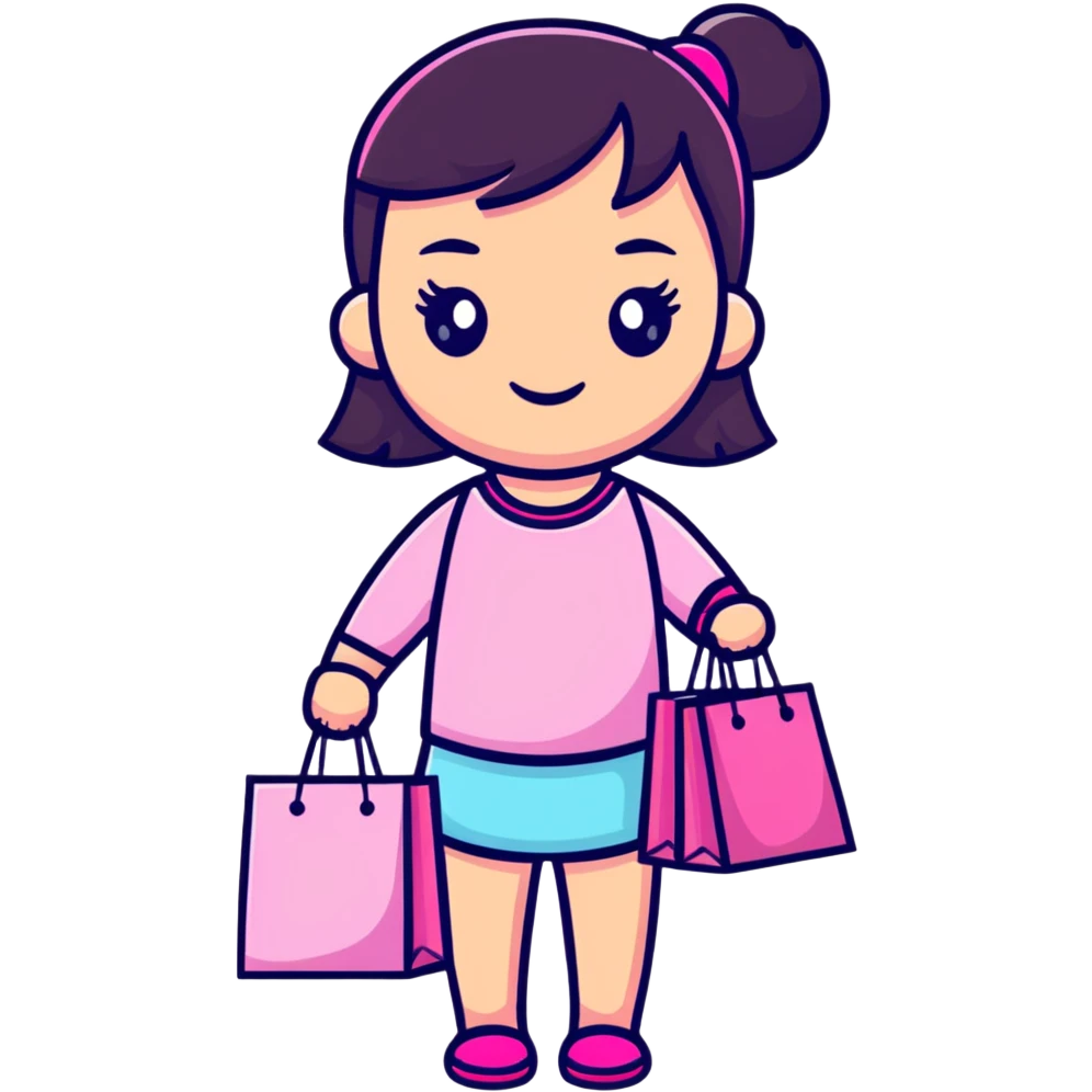 Fashionable girly girl with sparkles, pink accessories, and shopping bags emoji