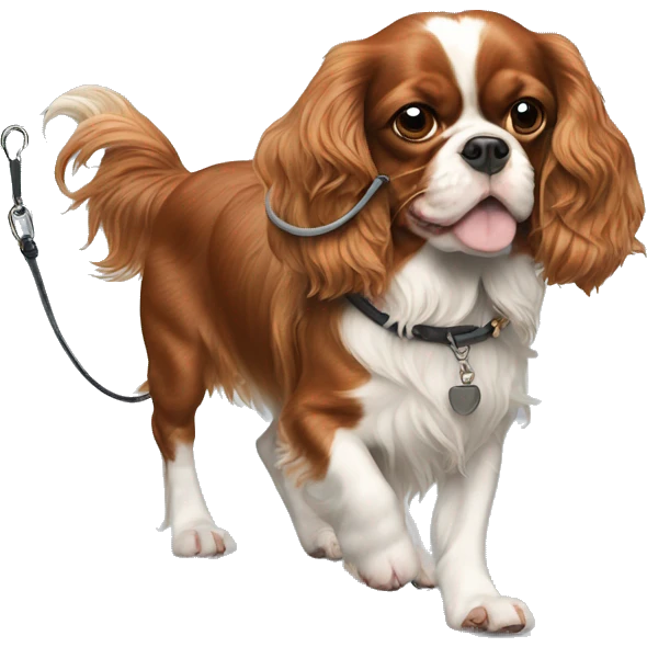 King Charles spaniel walking a pig on a leash emoji