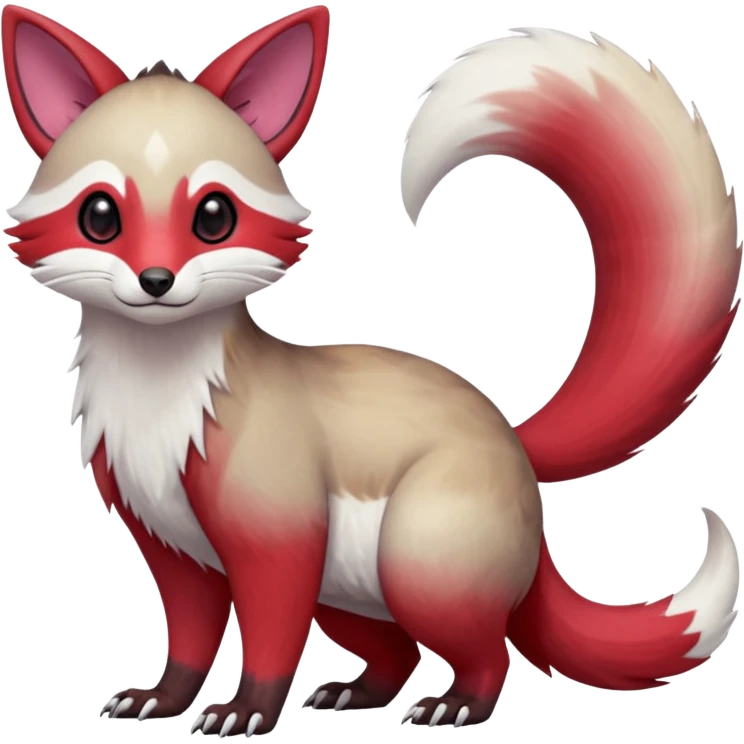  Hyper-realistic smooth Asian oriental painted silky soft White white with red gradients, and slit eyes markings beautiful handsome gorgeous aesthetic colorful vibrant Vernid-Trico-Marsupial-Furret-Zangoose-species-Fakemon-creature by LiLaiRa, 4 legs, 1 tail, random markings, (full body) emoji