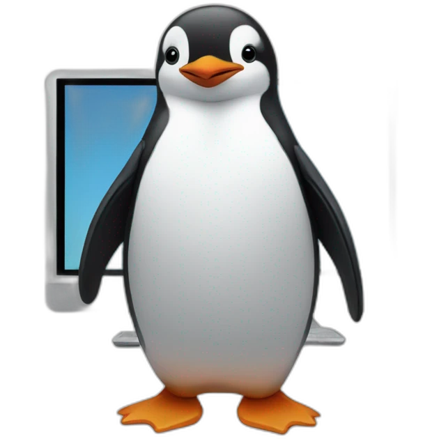 kawaï penguin on a computer screen emoji