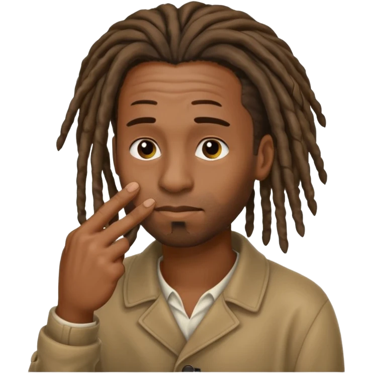 Black man with dreads wiping his nose with index finger emoji