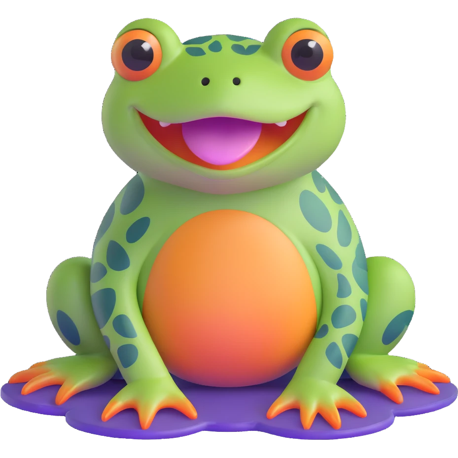 hybrid creature with a green tortoise shell, webbed frog feet, happy dog face emoji