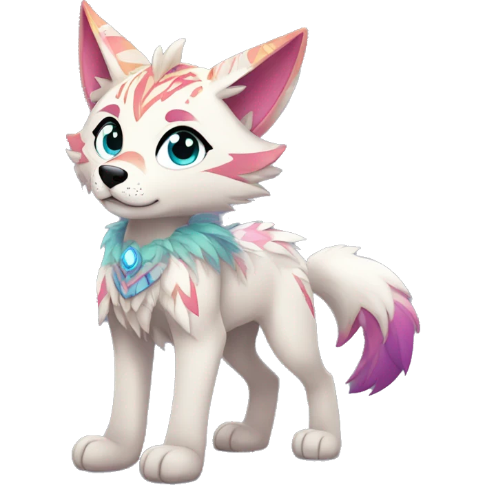 Anthro Colorful Shiny Fionbri-Falvie-sparkle-wolf-sona with tribal markings full body emoji