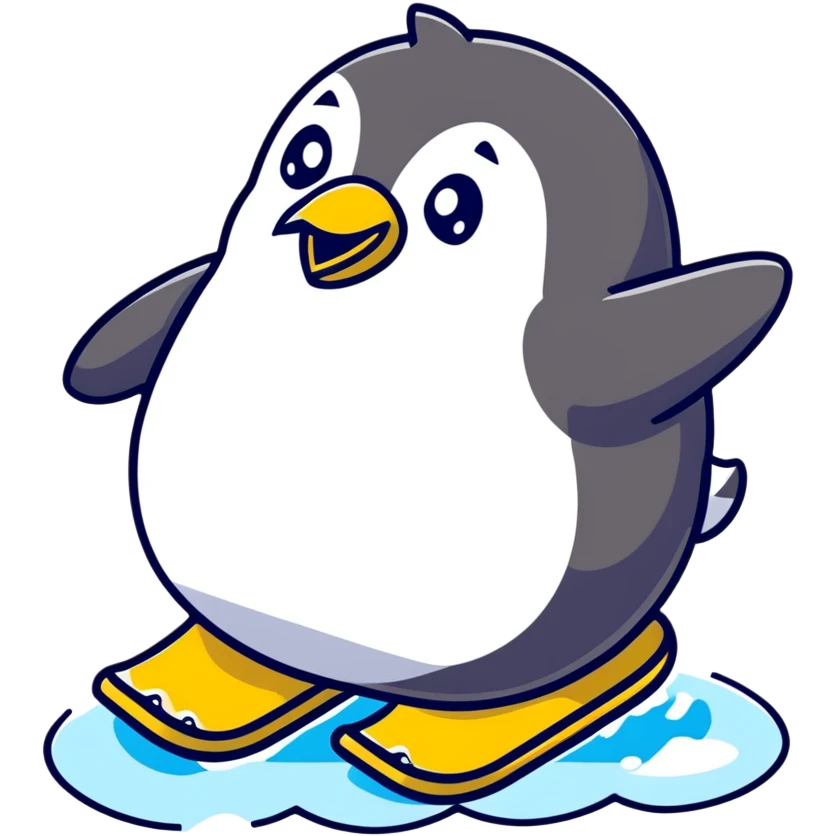 Chubby penguin slipping on ice with flippers flailing emoji