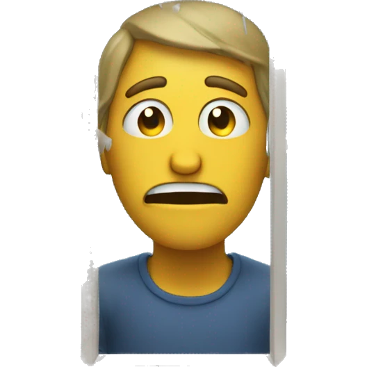 a broken window and a crying man emoji