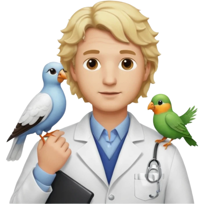 a blonde wavy hair man vet with a bird on his shoulder emoji