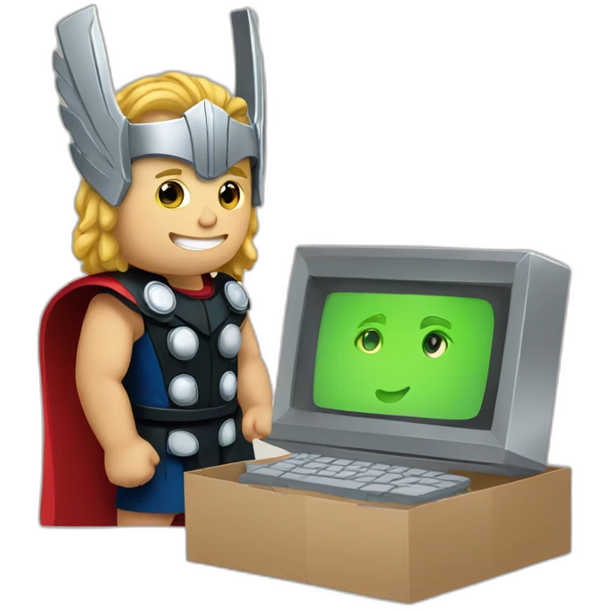 Thor and a computer in a box emoji