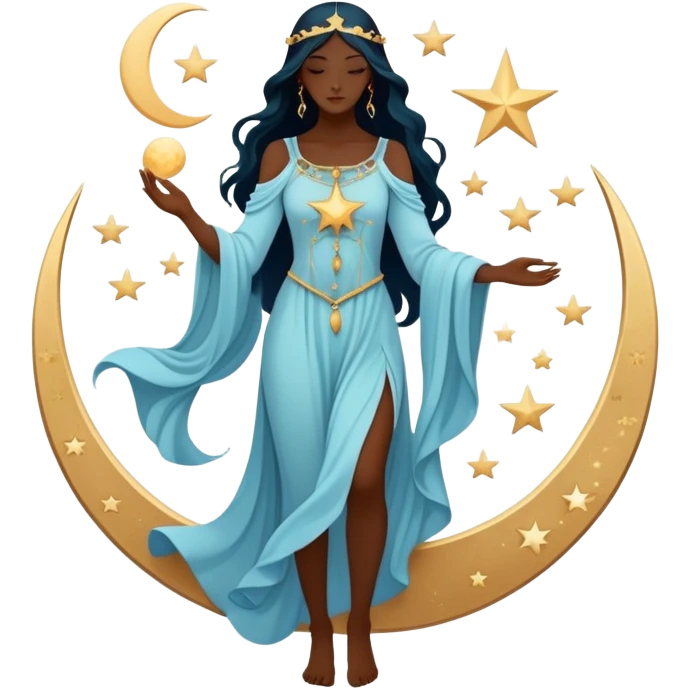 Mystical tarot card with flowing clothing silhouette, ethereal fashion symbol with stars and moon elements emoji