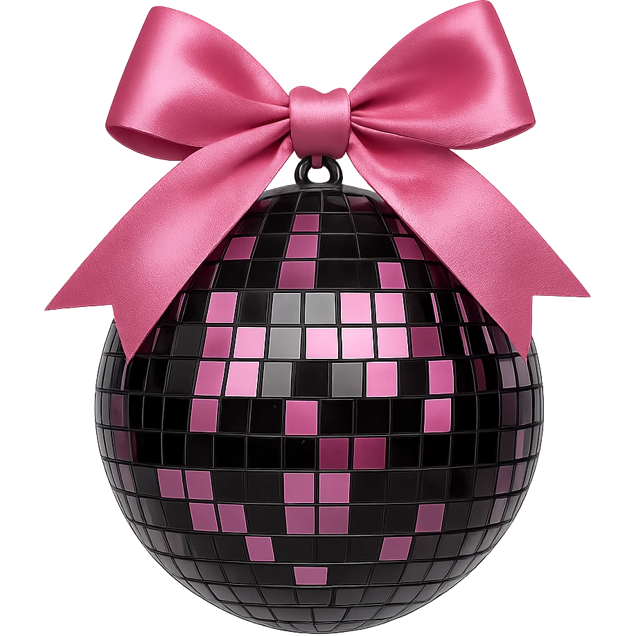 black pink disco ball with bow , remove background emoji