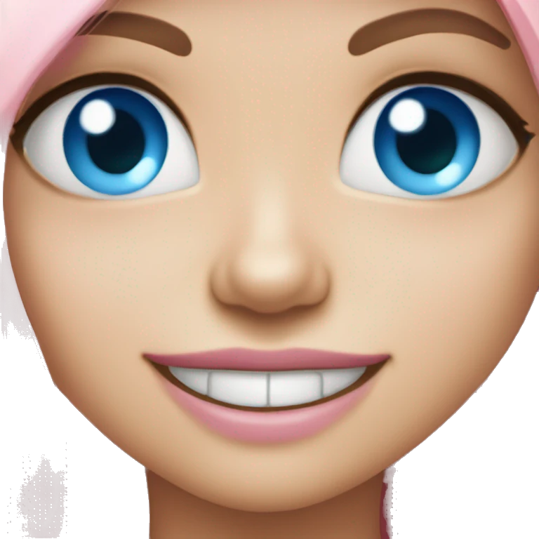 Pink smiling cute girly heart blue eyes emoji