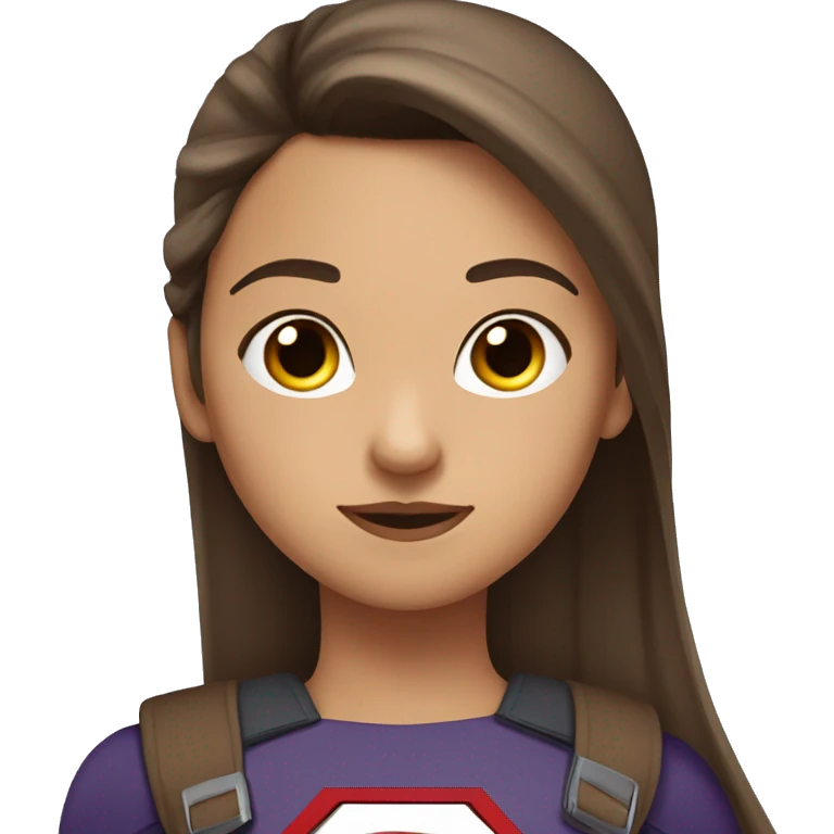 superhero, girl, straight bangs, straight long brown hair, pony tail, brown eyes, hispanic emoji