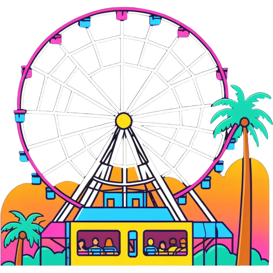 crowd at Coachella music festival with ferris wheel and palm trees emoji