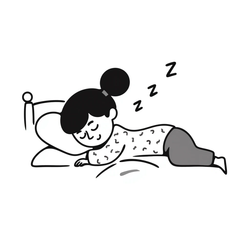 hand-drawn sleeping girl with zzz above head emoji