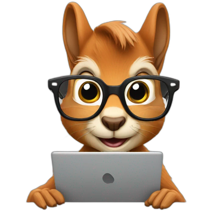 a squirrel with glasses is working on a laptop emoji