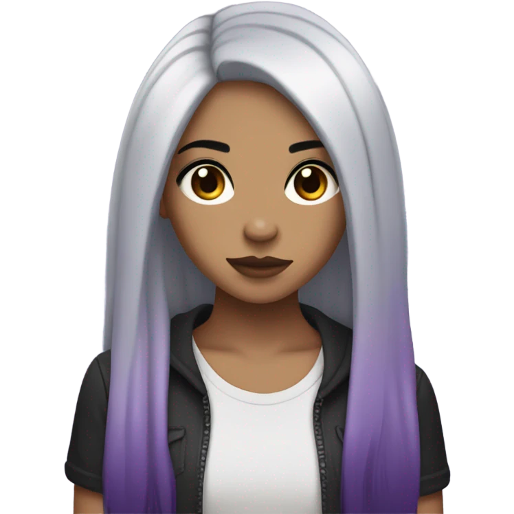 Dark Purple long hair girl tan black eyes emo makeup emoji