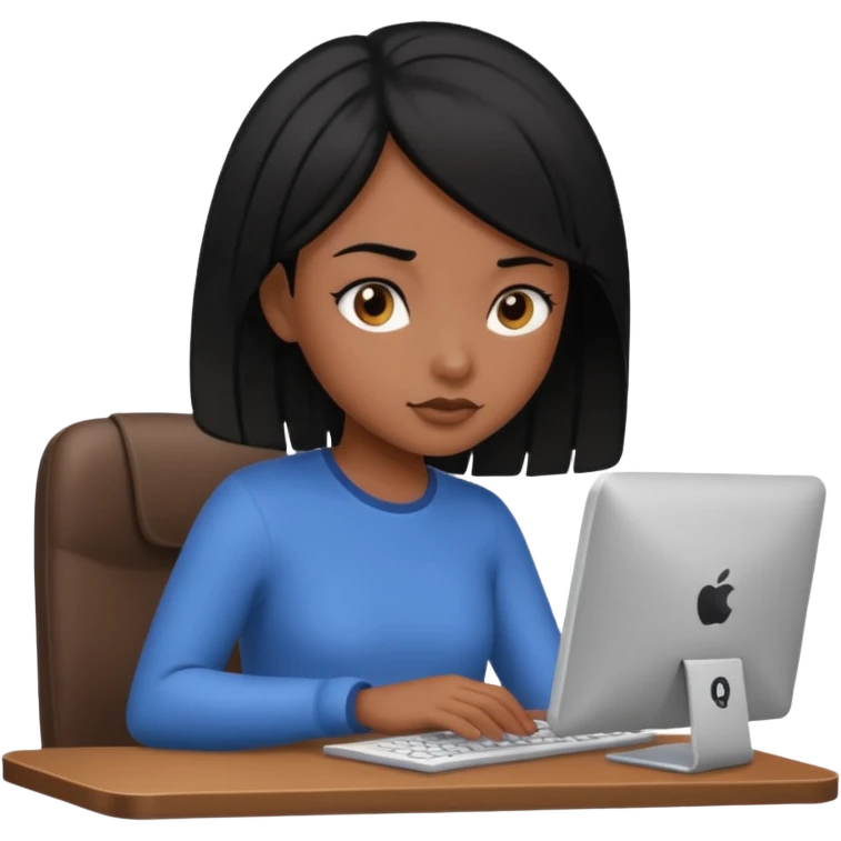 black hair girl with a computer emoji