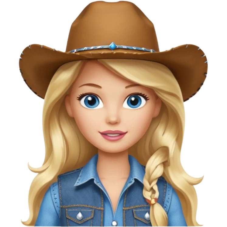 Barbie cowgirl with long blonde hair and blue eyes emoji