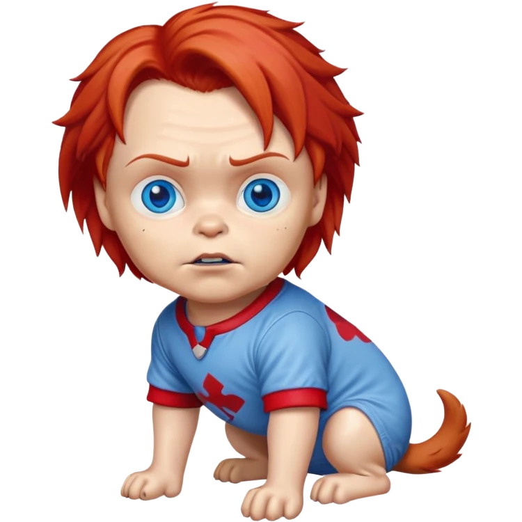Chucky wearing a dog shirt emoji