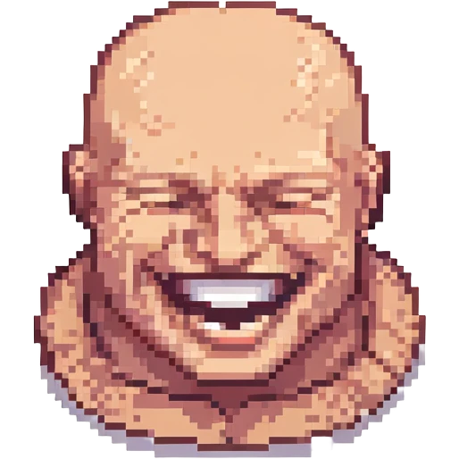 buff bald man laughing, pixel art style emoji